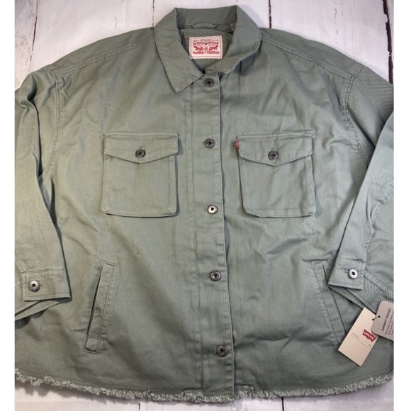 Levi's Trendy Plus Size Cropped Cotton Utility Jacket Army Green Size 3X NWT - Picture 6 of 12